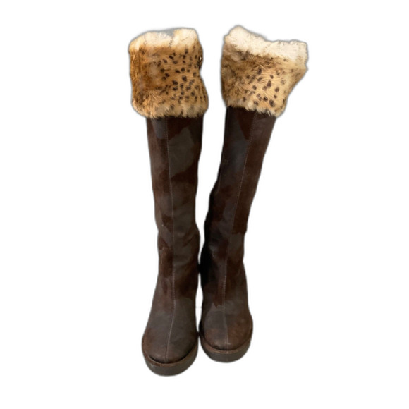 Donald J. Pliner Tiara BOOTS suede like w Faux FUR Wedge boots wms. 9.5 Brown - Picture 3 of 10